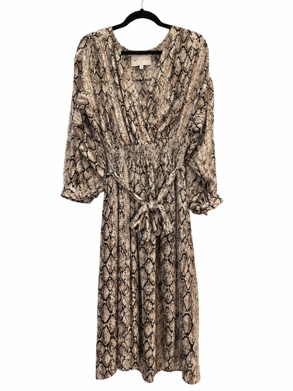 Brochu Walker Olivia Metallic Python Snake Print Blouson Midi Dress Women's M
